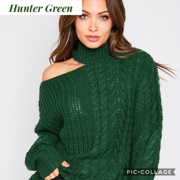SALE!! Hunter Green One Shoulder Sweater - Picture 1 of 4